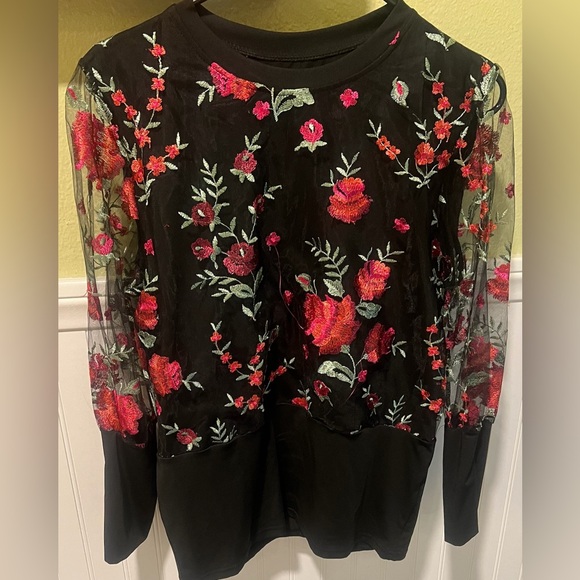 Tops - BIG SALE(4 for $30)- Floral Embroidered Black Top